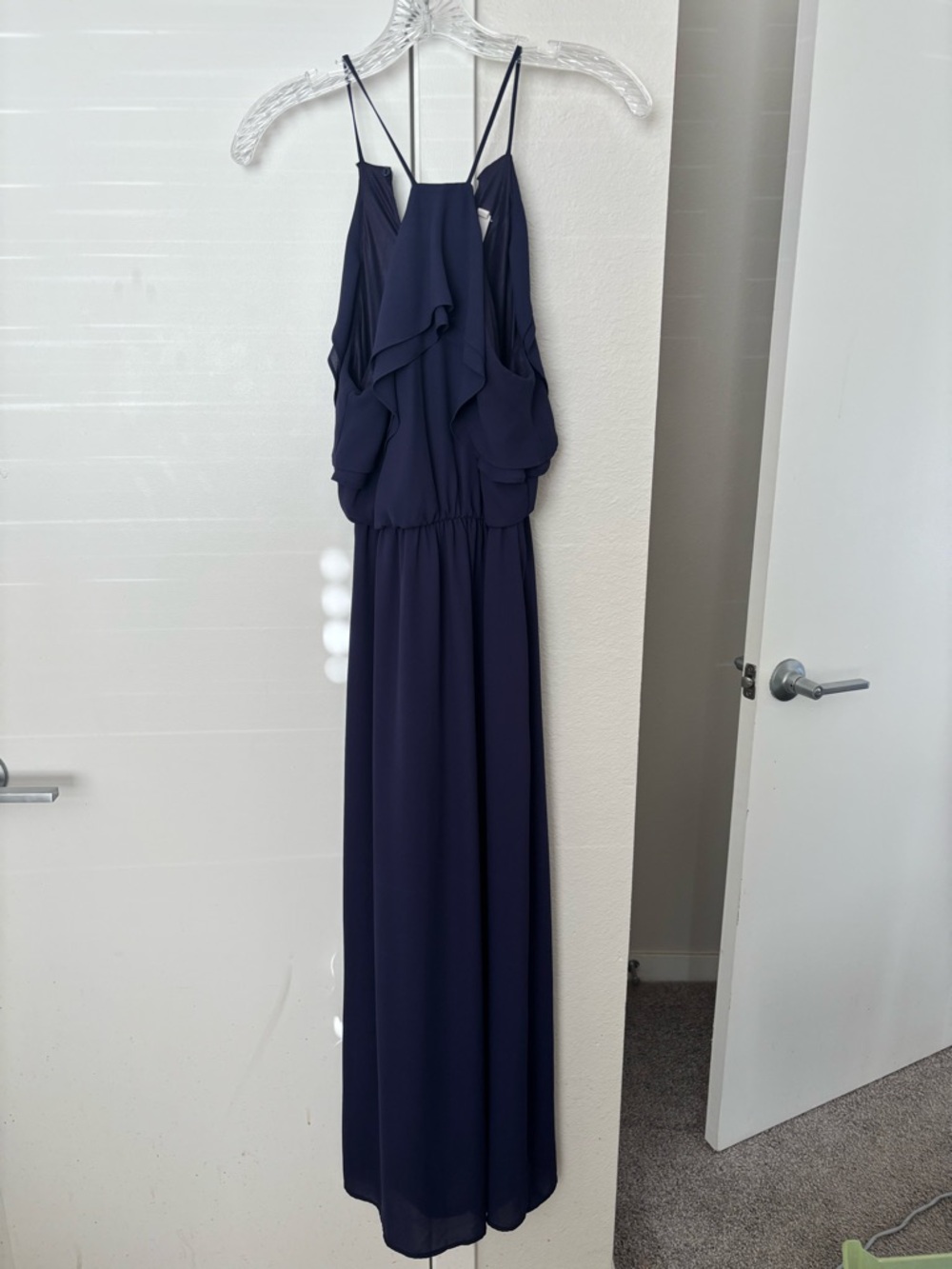 Lush Navy Ruffle Halter Maxi Dress